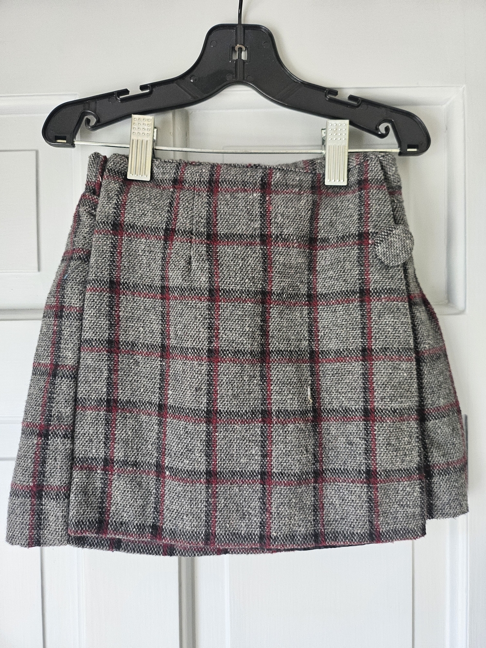 Gray Plaid Winter Skort with Red Accents